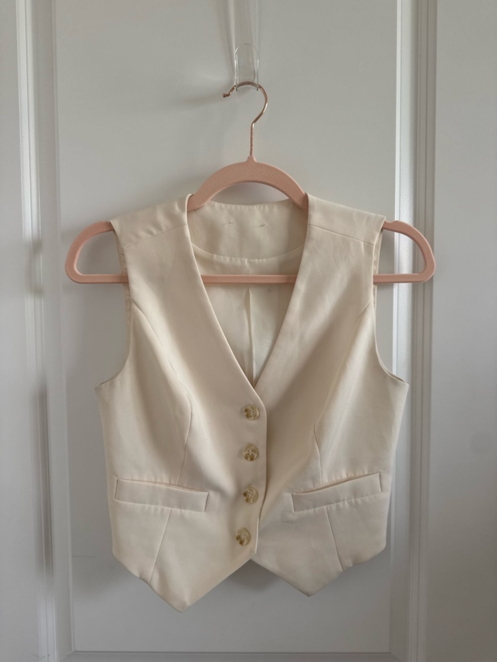 Cream Button Front Tailored Vest